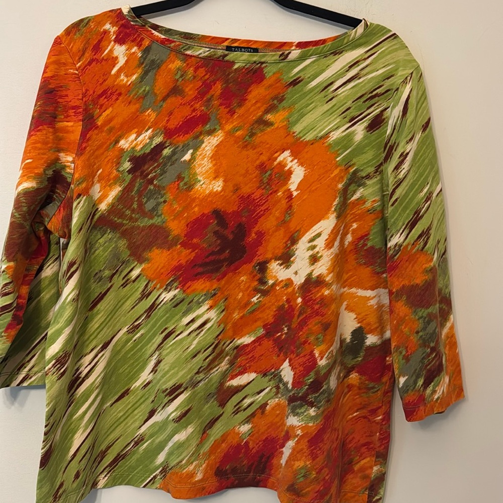 Talbots 1X 3/4 sleeve cotton knit top colorful
